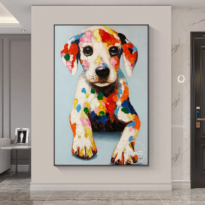 

Modern Chidren Gift Colorful Pet Dog Oil Painting Unframed Cartoon Picture Wall Canvas Poster Art Christmas Gift Nordic Painting