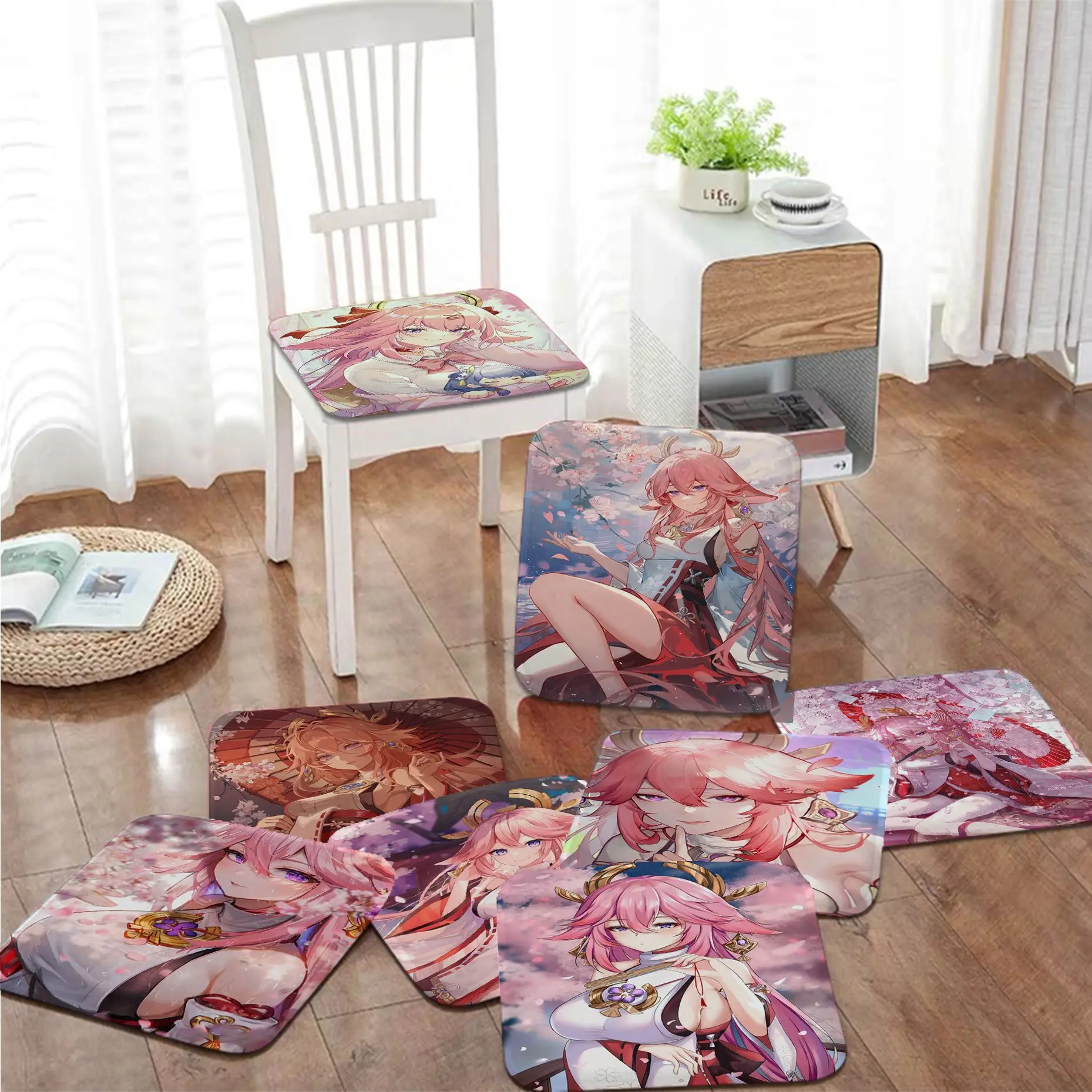 

Genshin Impact Yae Miko Anime Square Stool Pad Patio Home Kitchen Office Chair Seat Cushion Pads Sofa Seat 40x40cm Sofa Cushion