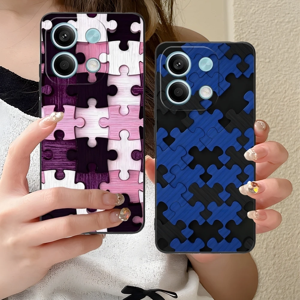 Puzzle Fashion Pretty Mobile Cell Phone Case for Xiaomi Redmi Note 13 12 11 10 9 8 7 6 S A Pro Lite Plus 5G Black Cover Shell