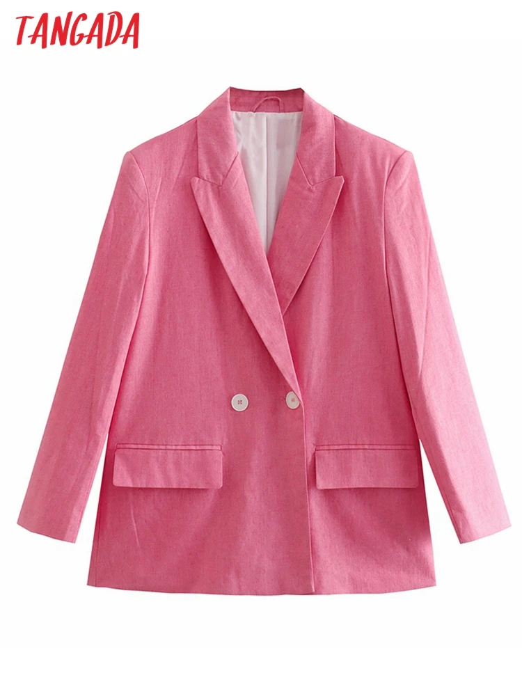 

Tangada Women Vintage Pink Blazer Female Long Sleeve Elegant Jacket Ladies Work Wear Blazer Formal Suits 4M194