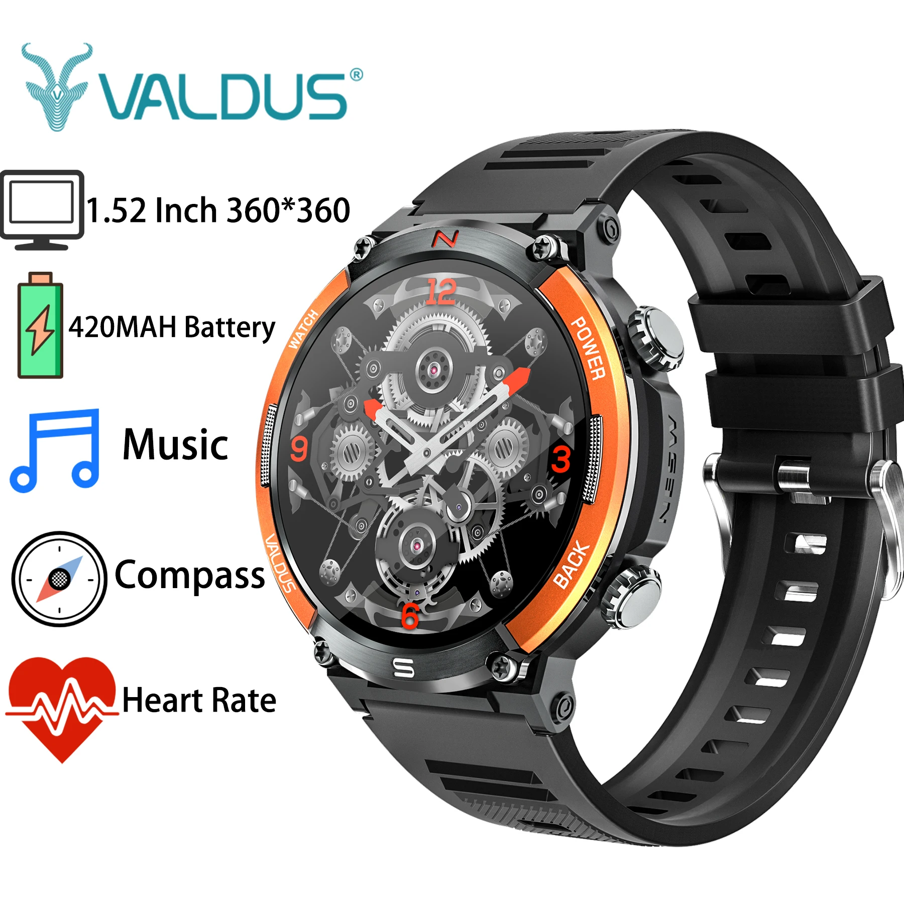 

New VL10 Smart Watch 420MAh Large Battery 1.52inch Compass Remote Control Music Heart Rate Blood Pressure Fitness Smartwatch