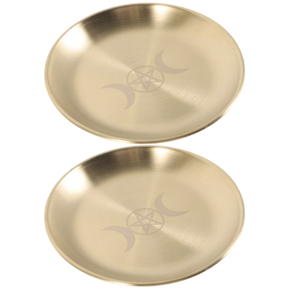 

2pcs Pentagram Plates Metal Tarot Ceremony Plates Decorative Holder Small Storage Trays