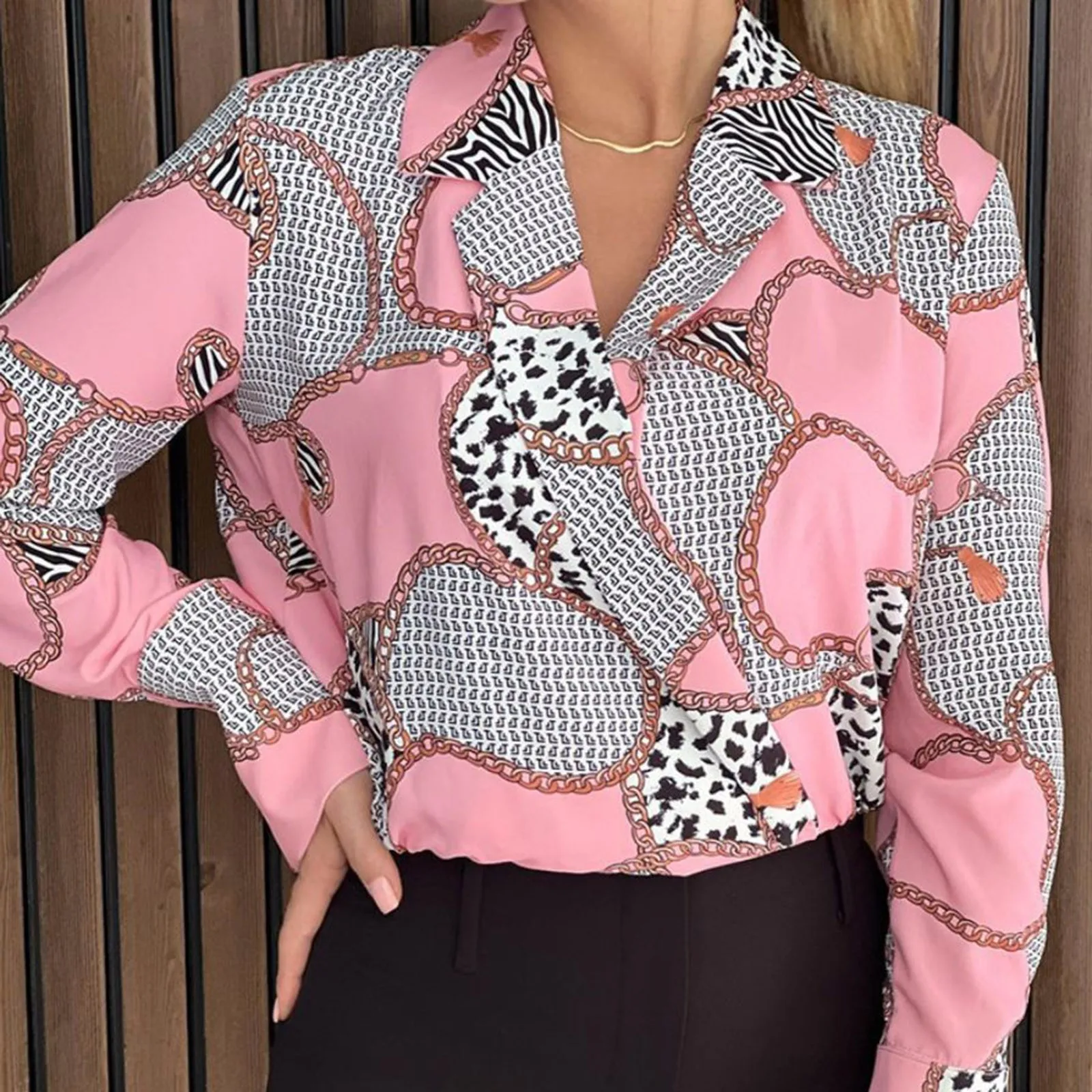 Женская осенняя свободная шифоновая блузка пуловер с длинными рукавами и