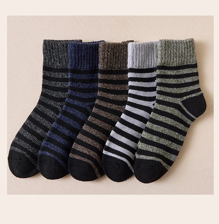 5pair Winter Thick Socks Men Super Thicker Solid Sock Striped Merino Wool Rabbit Socks Against Cold Snow Russia Winter Warm Sock