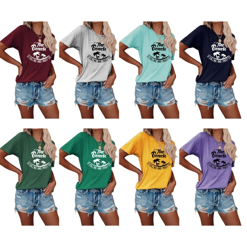 

Футболка с буквенным принтом для женщин, Пляжная футболка с надписью is call and I Must Go, футболка с коротким рукавом, Женская хлопковая Футболка с графическим рисунком