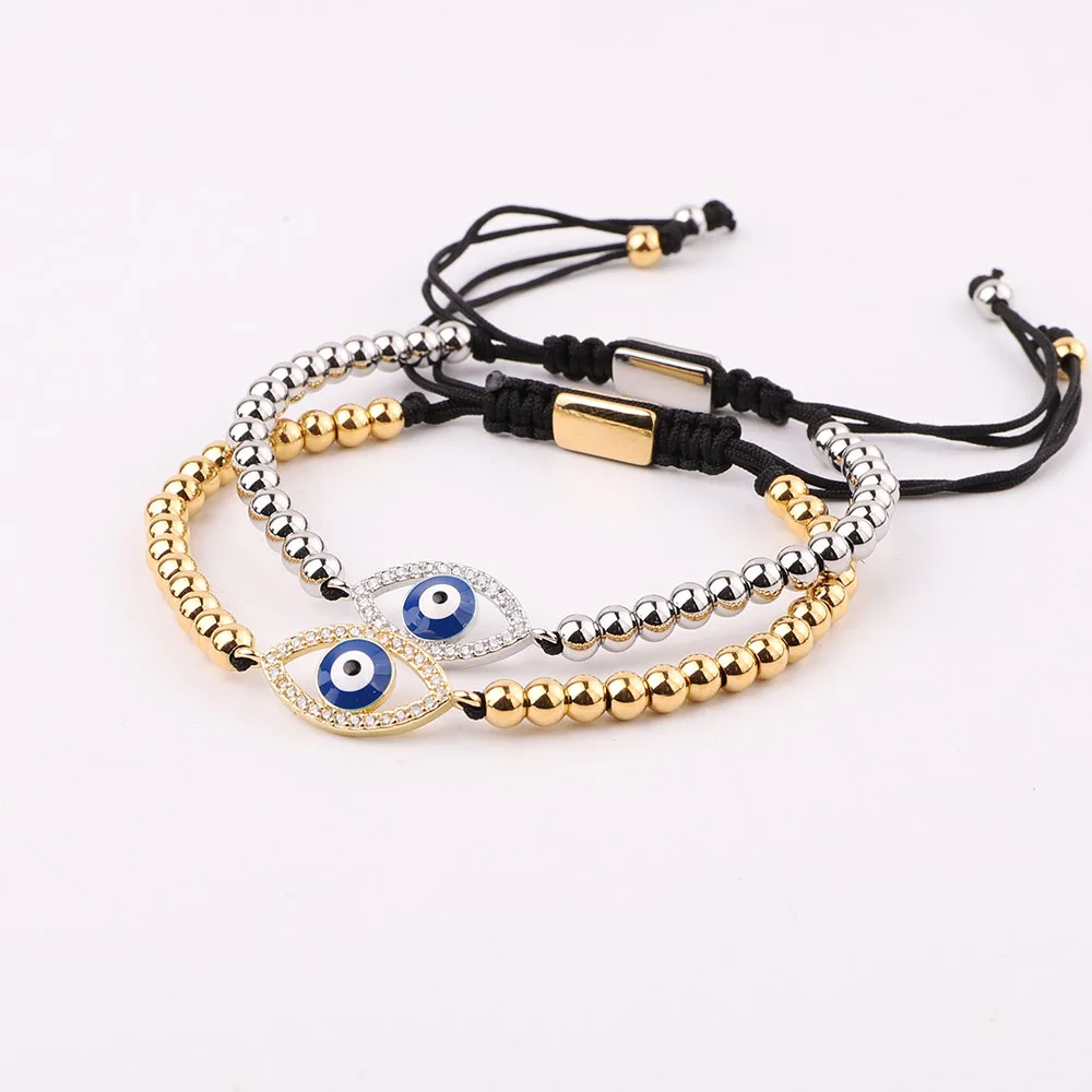 

JARAVVI High Quality CZ Blue Eye Charm Stainless Steel Beads Macrame Friendship Bracelet Men Women Jewelry Gift