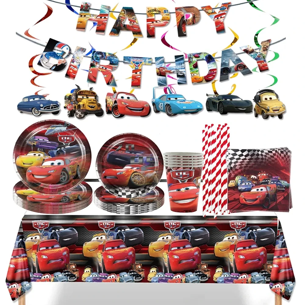 

New Disney Cars Lightning McQueen Theme Birthday Party Disposable Tableware Cup Plate Napkin Tablecloth Baby Shower Supplies