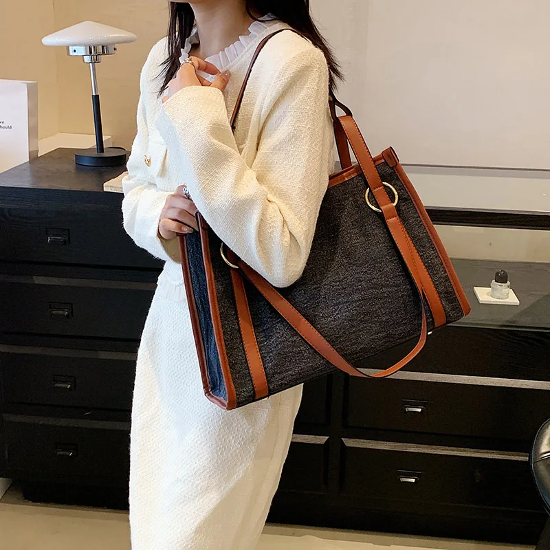 Commuter Simple Portable Tote Bag Casual Large Capacity Denim Single Shoulder Underarm Bags New Women's Fashion Shopping Storage