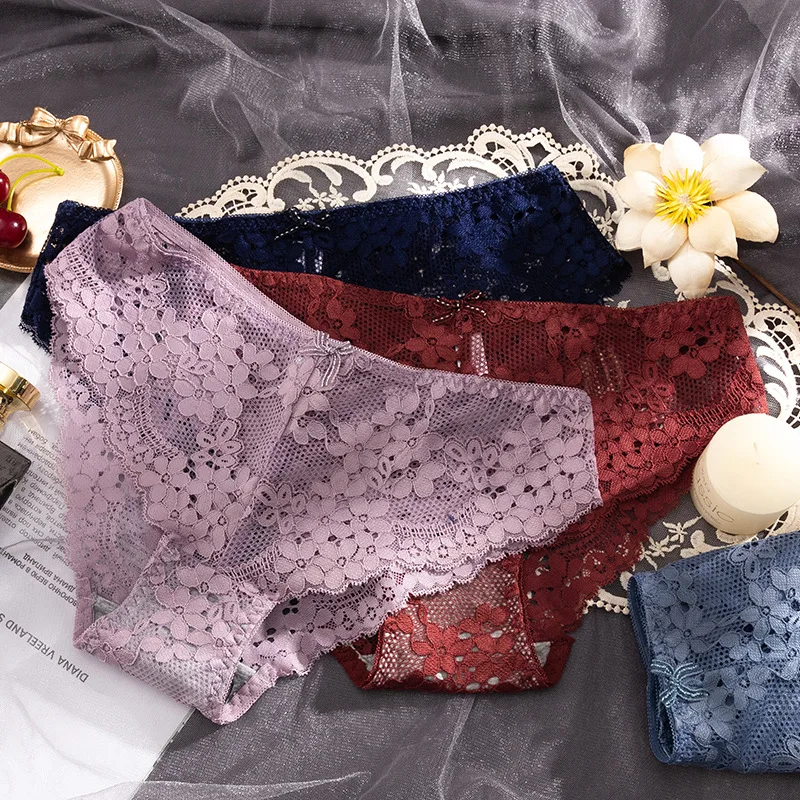 

New Women's Underwear Sexy Lace Panties Fashion Hollow Out Comfort Briefs Low Waist Seamless Flower Underpants Female Lingerie