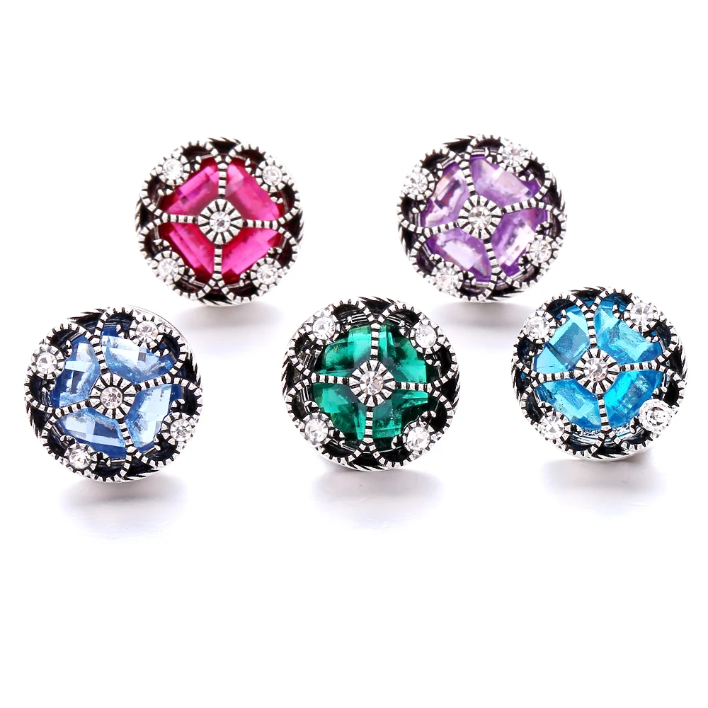 15pcs Colorful Rhinestone Crystal 18mm Snap Buttons Fit Snaps Bracelet  Necklace DIY Charms Jewelry