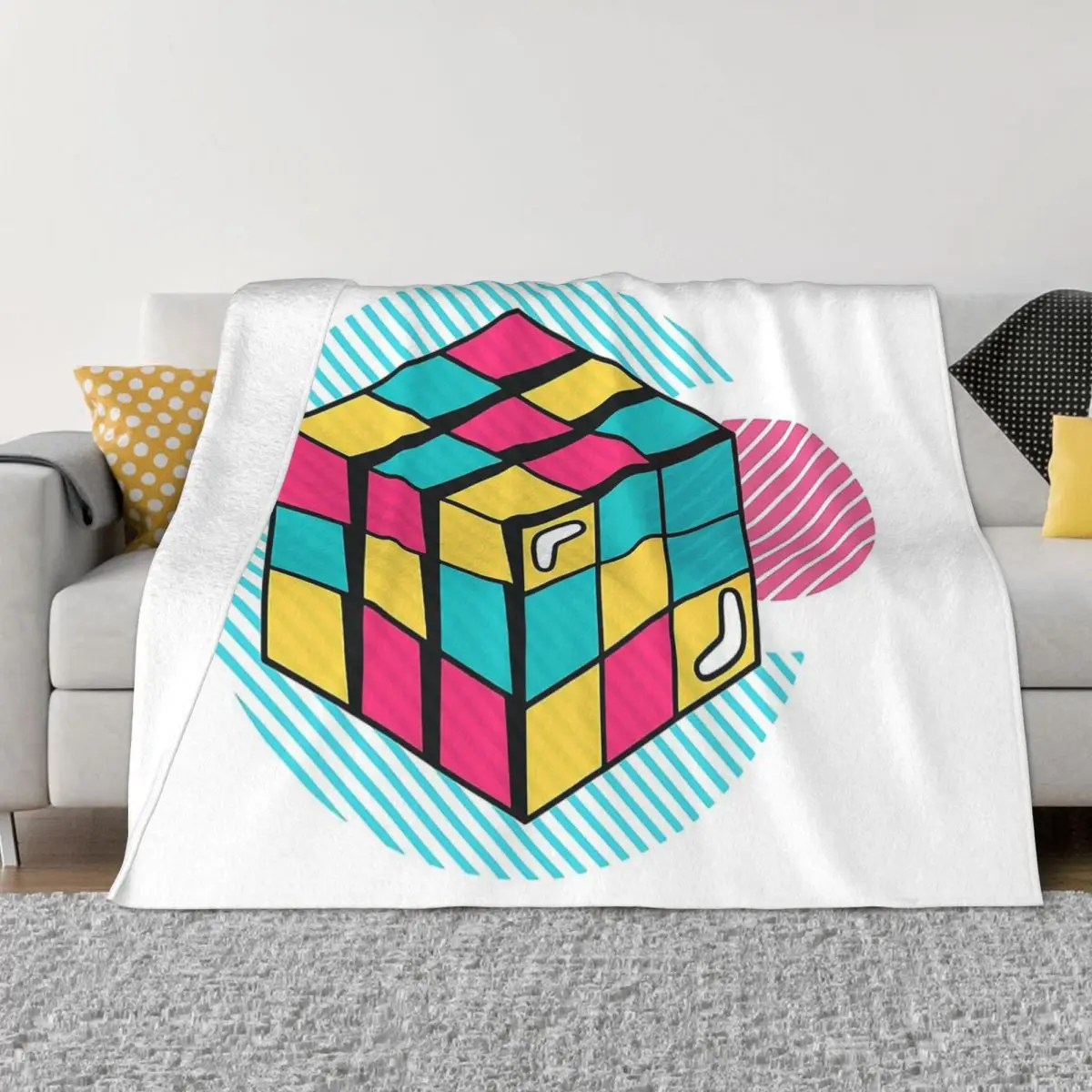

Magic Cube Intelligence Game Square Blanket Flannel Decoration Cube Portable Home Bedspread