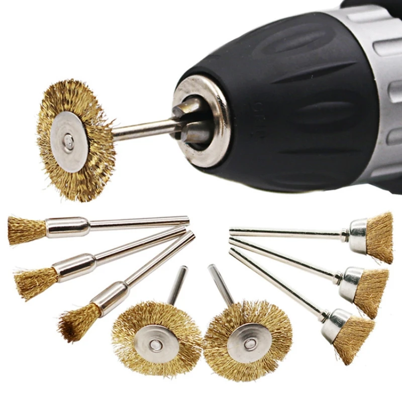 

Copper Kit Hardware Brush Wire Steel Tools Shank Rotary 9pcs Wheel Dremel Die Grinder Accessories Diy Polishing Hard Brushes