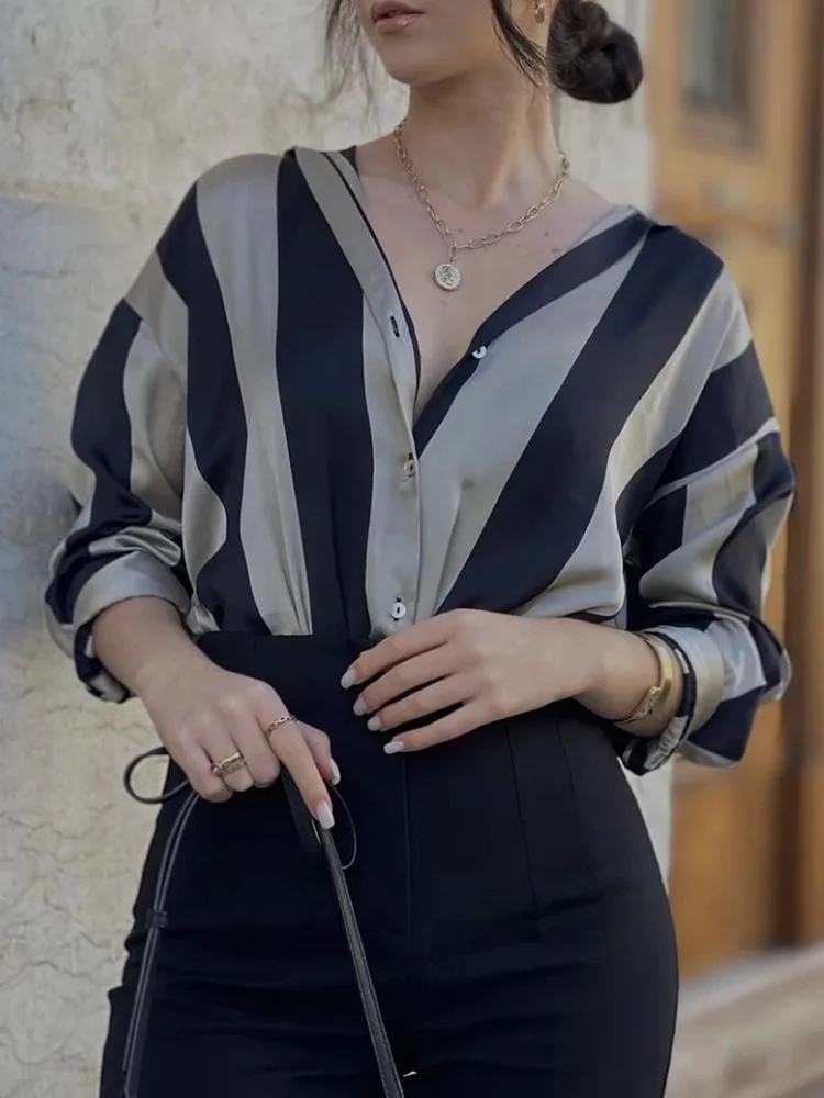 

2023 Womens Spring Summer Fashion Long Shirts Ladies Casual Striped Print 7 Colors Tops Girls Single Breasted Straight Blouse