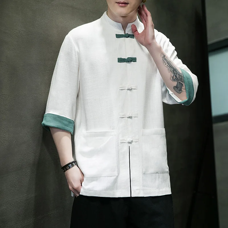 Рубашка для мальчиков из хлопка и льна Мужская традиционная китайская одежда