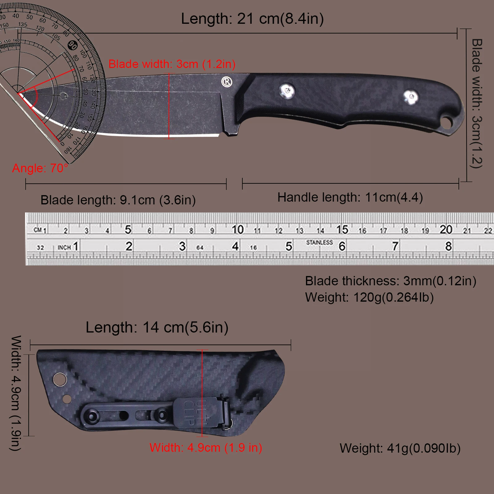 Фото Охотничий нож RSA C.R (рюкзак), из стали 12C2, 7 дюймов, с ручкой из углеродного волокна и льна, для ежедневного использования, нож для выживания в джунглях №5
