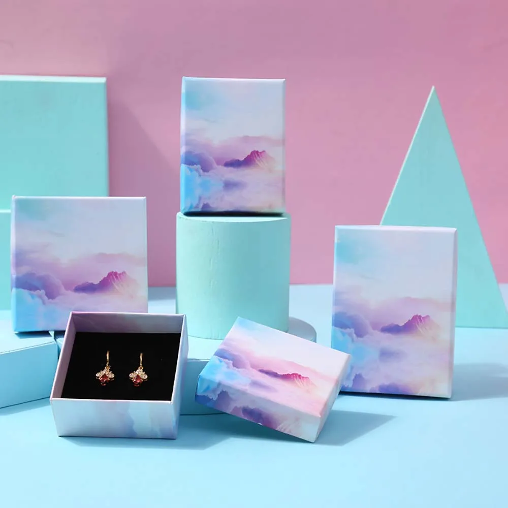 24Pcs Rectangle Packaging Jewelry Box Rainbow Cardboard Present Gift Boxes Case with Sponge Inside For Necklace Earrings Rings