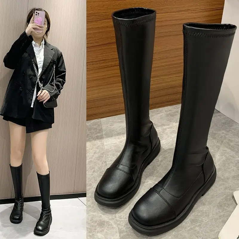 

Kawaii High Boots Woman Winter 2022 Flat Boot Black Leather Shoe Autumn on Offer with Free Shipping Brown Long Shoes for Women
