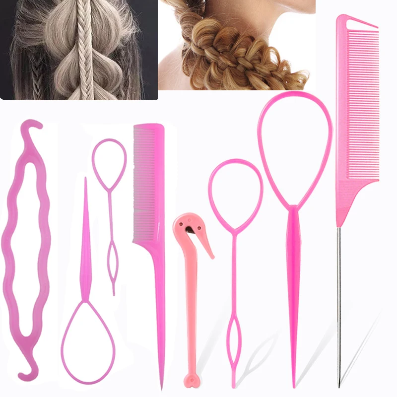 4pcs/set French Braid Tool Loop Elastic Hair Bands Remover Cutter Rat Tail Comb Metal Pin Tail Braiding Combs for Hair Styling