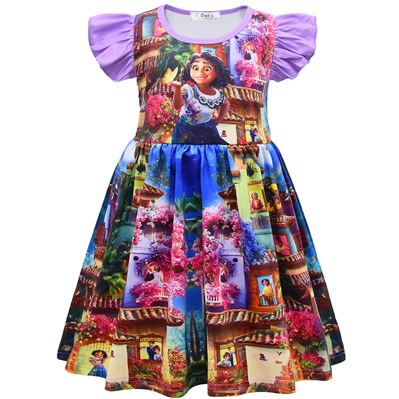 

Encanto Mirabel Cartoon Dress Summer Lovely Girls Dresses Flying Sleeve Dress Cosplay Clothes Fashion Gifts For Kids