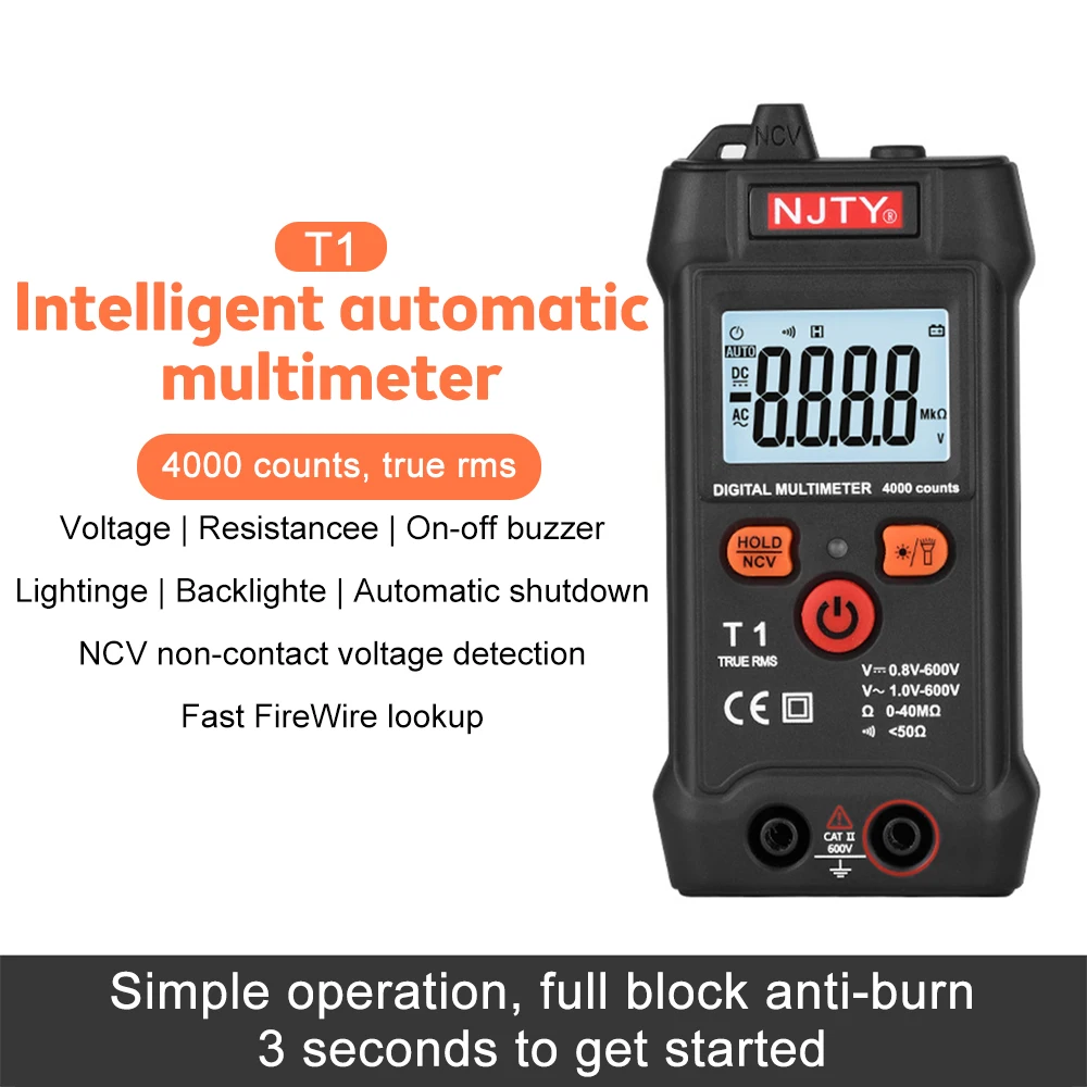 

Mini Digital Smart Multimeter T1 Portable Electric Meter Automotive Profesional Tester True RMS NCV 600V AC DC Voltage Tester
