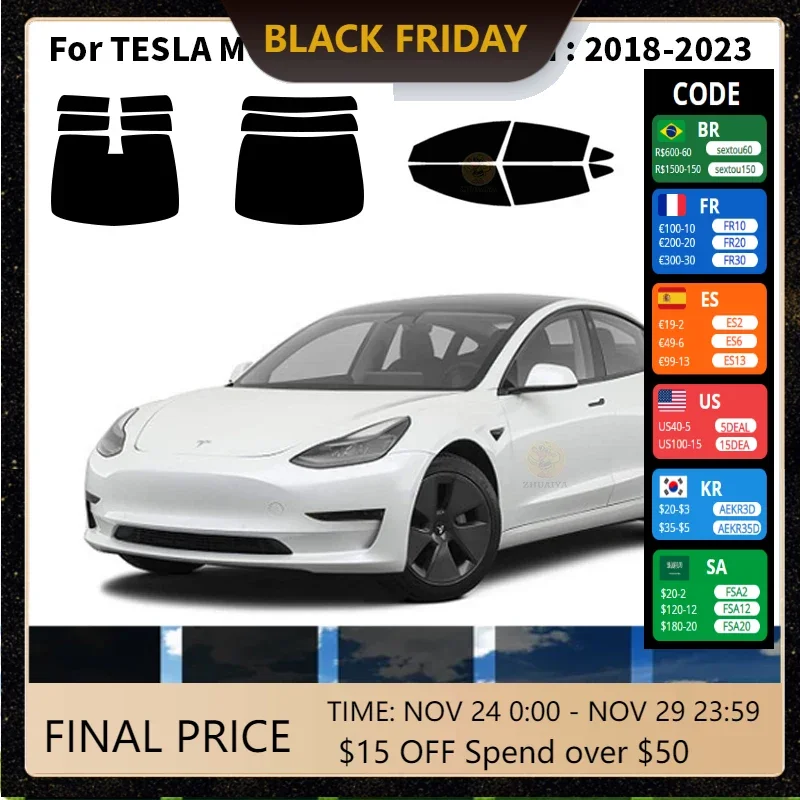 

Precut nanoceramics car UV Window Tint Kit Automotive Window Film For TESLA MODEL 3 4 DR SEDAN 2018-2023