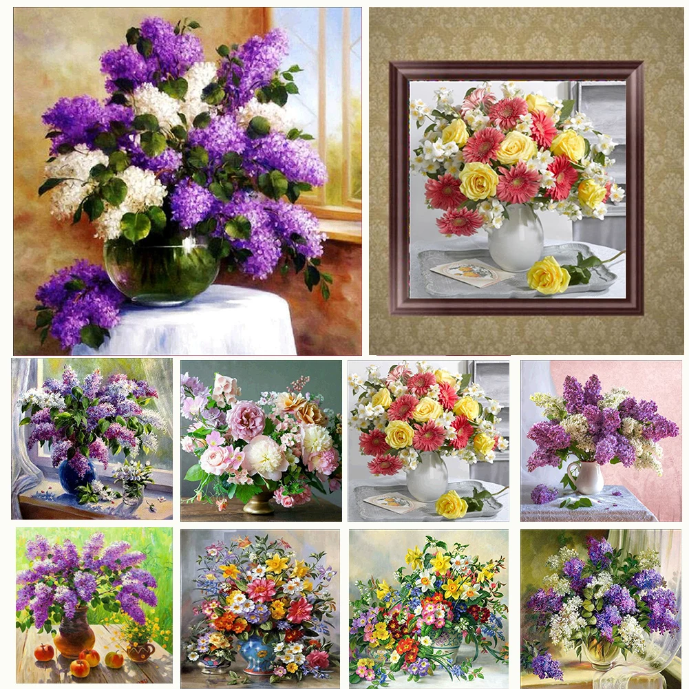 

5D DIY Diamond Painting Flowers Vase Cross Stitch Kit Full Drill Embroidery Mosaic Vase Art Rhinestones Gift Decro 30x30CM