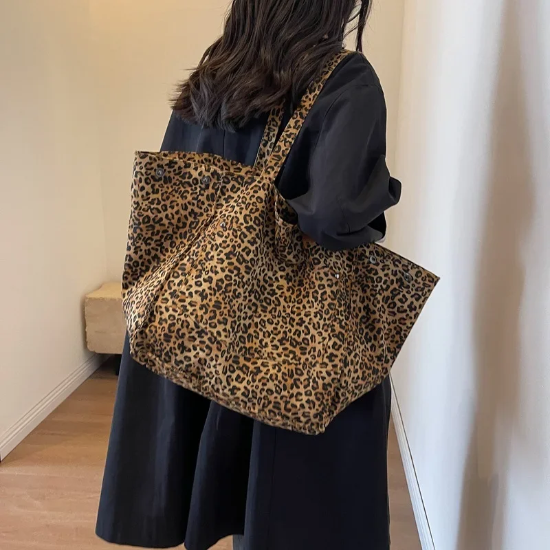 Big Capacity Handbag for School Work Shopping Leopard Print Canvas Tote Bag Women 2025 Fashion Original Design Commuter