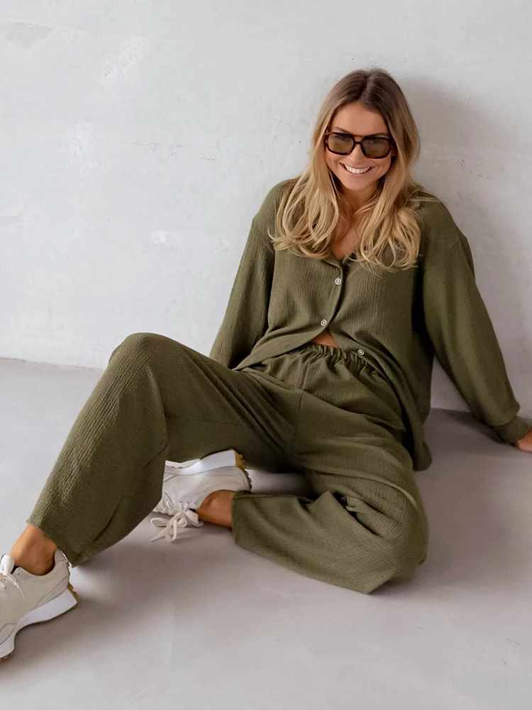 

Женский винтажный комплект из 2 предметов, Элегантная блузка с длинным рукавом и длинные брюки