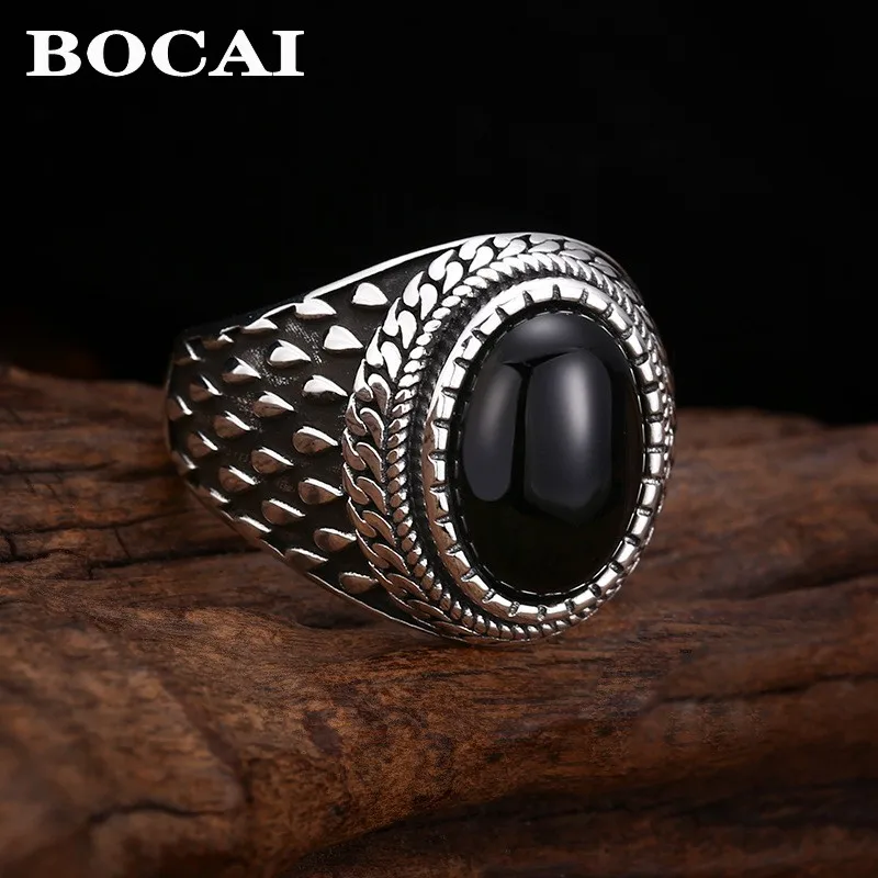 BOCAI оптовая продажа S925 серебро минималистское овальное кольцо с агатом для