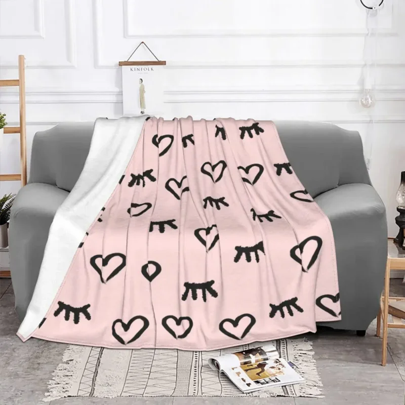 

Eyelash Cartoon Fleece Summer Hearts And Closed Eyes Portable Super Soft Throw Blankets For Home Car Quilt