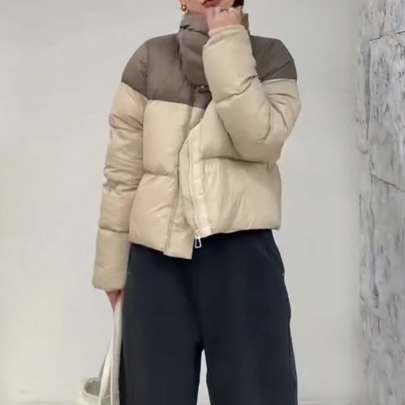 Contrast color down jacket Short Warm Women Winter Hooded  High neck Puffer coat Designer Oversized Parkas Fashion INKEO 2O387