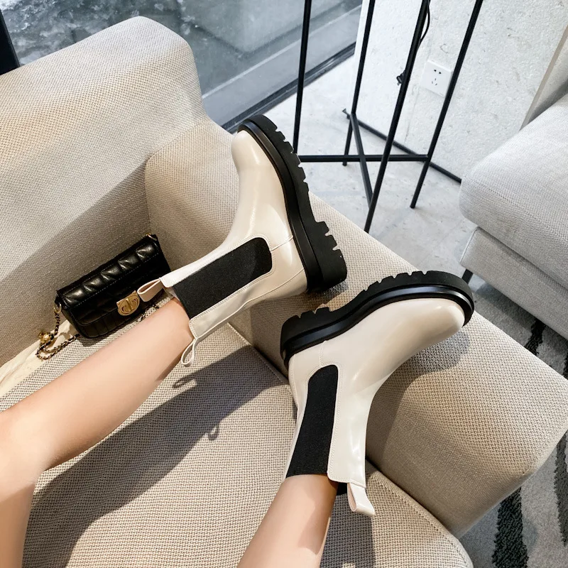 Новое поступление ботинки челси на толстой подошве в британском стиле для женщин