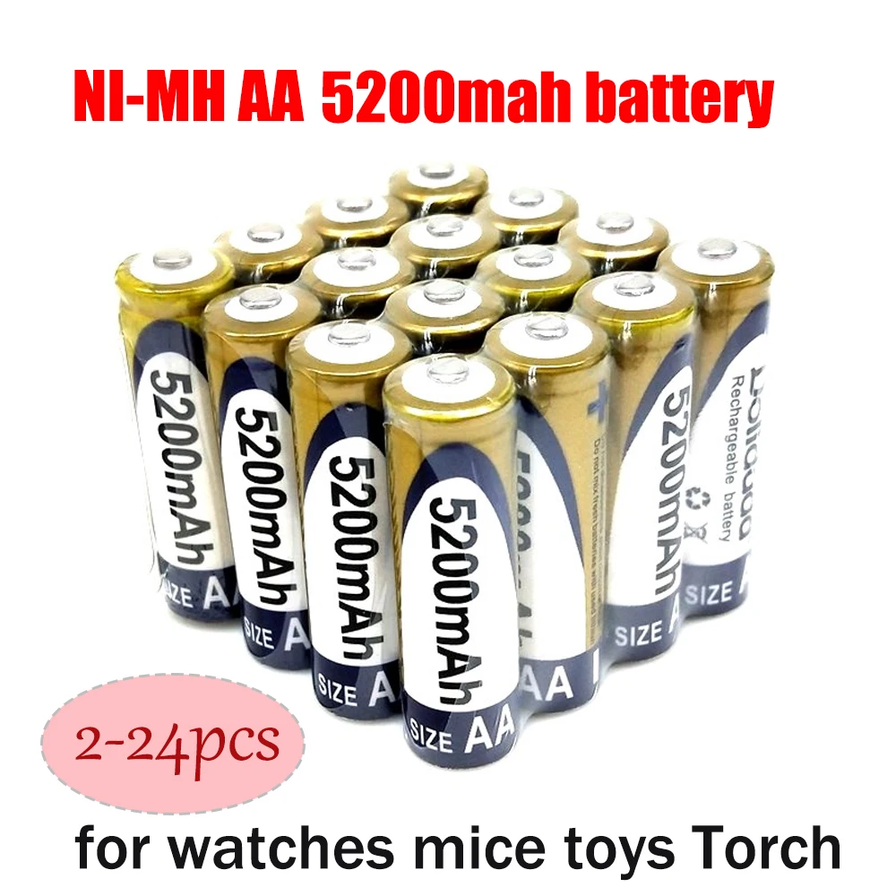 

New Aa 5200mah Rechargeable Battery Ni-mh 2a Batterie For Watches Mice Computers Toys Led Torch Camping Flashlight Batterie