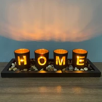candle holder setincludes ornamental earth stones wood tray and glass cups featuring %e2%80%98home%e2%80%99 wordinggift for your loved one