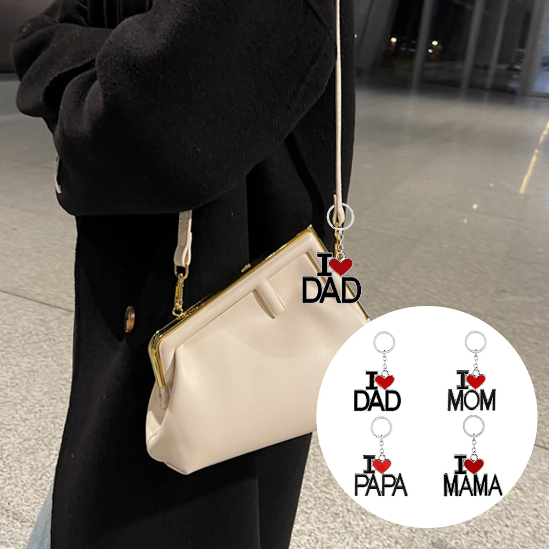 

1pcs European And American Jewelry Father's Day Gift Mother's Day Gift "I LOVE MOM I LOVE DAD" Metal Keychain Key Ring Jewelry