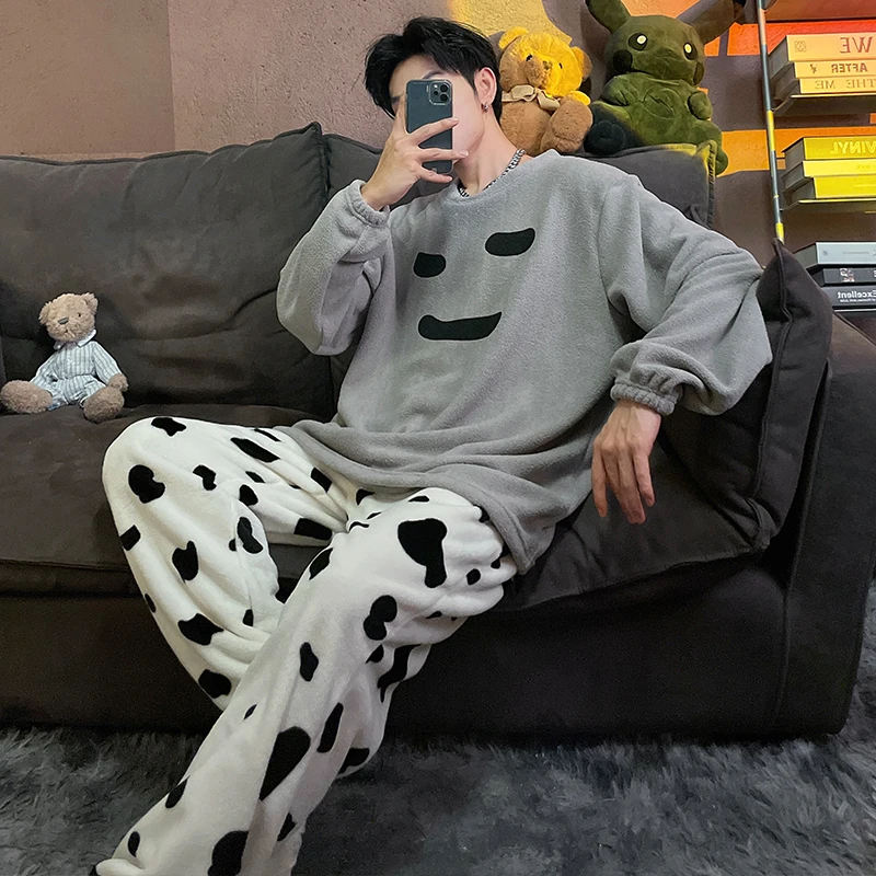 QUHENG Winter Flannel Men Cute Pajamas Thick Couple Sleepwear 2022 New Women Pajama Set Cartoon Coral Fleece Chic Home Clothing