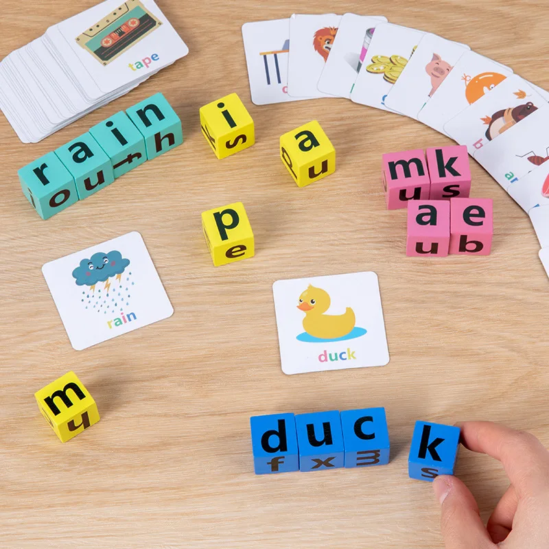 

Hot Wooden Spelling Word Puzzle Game Kids Montessori Educational Toys English Alphabet Learning Writing Skills with 40pcs Cards