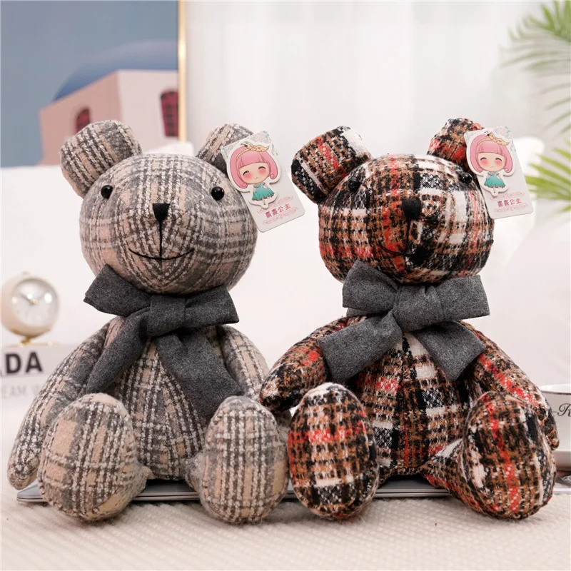 

Creative Cartoon Plaid Bear Pendant Plush Toy Doll Home Office Ornament Baby Cute Toy Girlfriend Birthday Valentine Day Gift