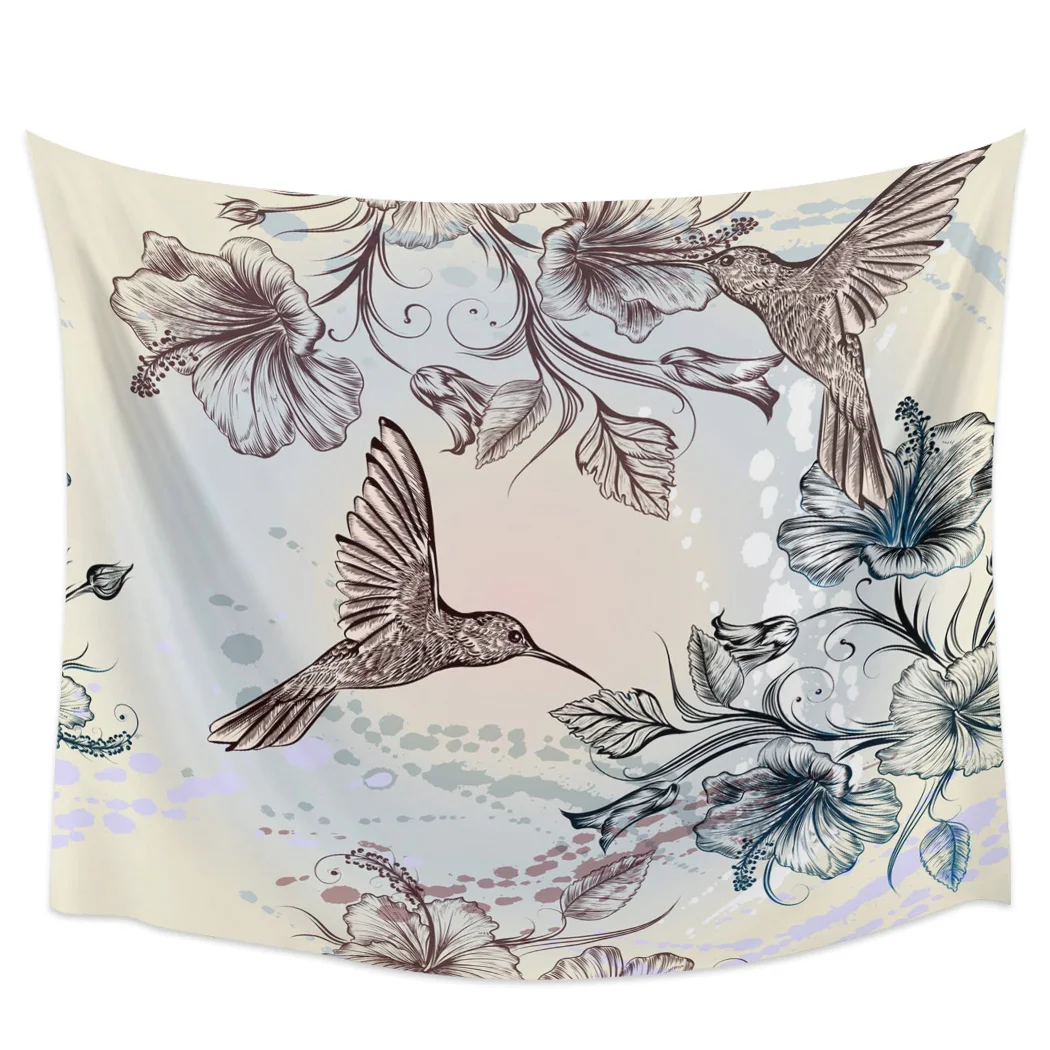 

Hummingbird Hibiscus Flower Retro Hippie Tapestry Fabric Wall Hanging Beach Room Decor Cloth Carpet Yoga Mats Sheet Sofa Blanket