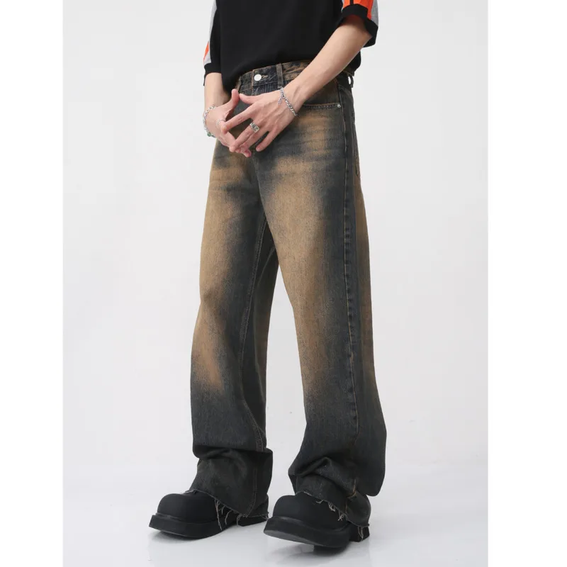 Мужские джинсы с градиентным переходом цвета широкими штанинами