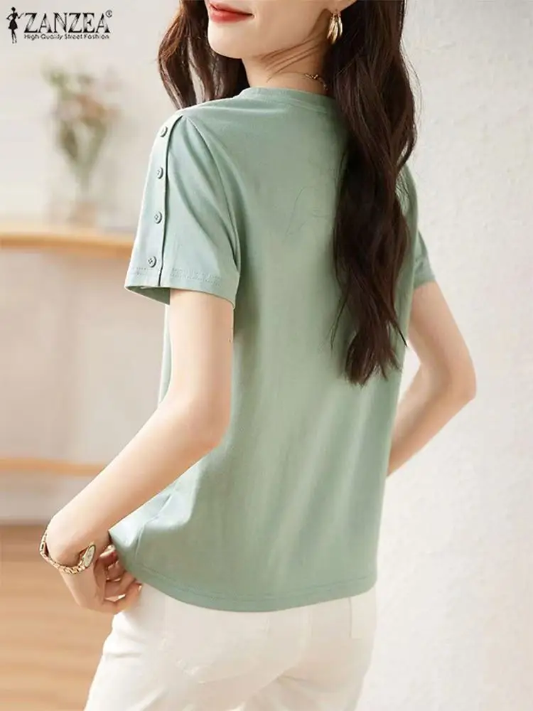 Блузка ZANZEA Женская в Корейском стиле повседневный топ на пуговицах с круглым