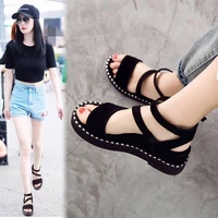 thick soled sandals women 2022 new one word buckle sandals womens flat bottomed korean version of roman wedge sandals