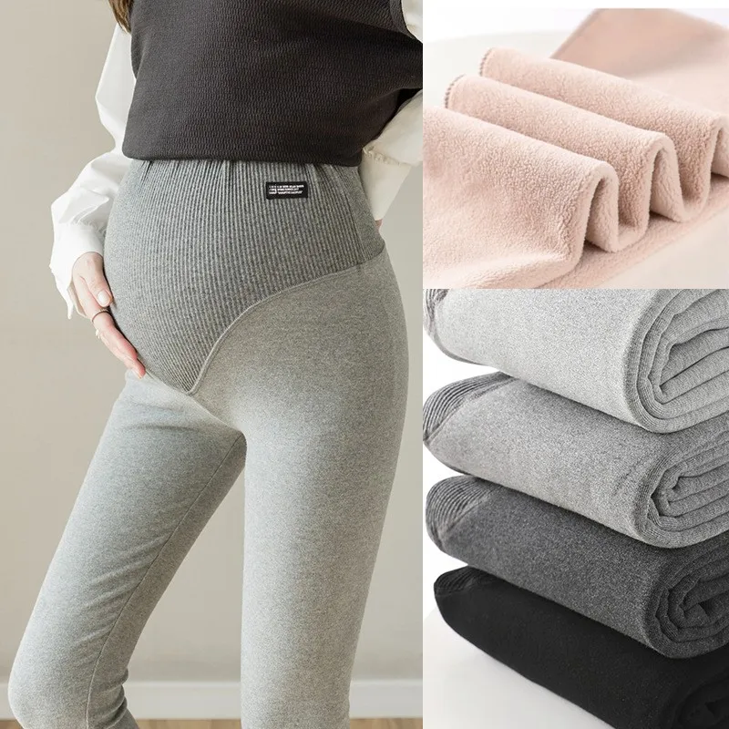 

Теплые штаны для беременных женщин зимние плотные флисовые Леггинсы для беременных короткая плюшевая одежда поддерживающая живот корейск...