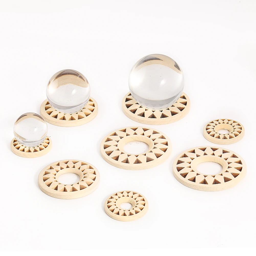 

5PC 35/50/60MM Laser Hollow Sunflower Radiance Energy Wood Crafts Crystal Ball Display Stand Charm Meditation Wall Hanging Decor