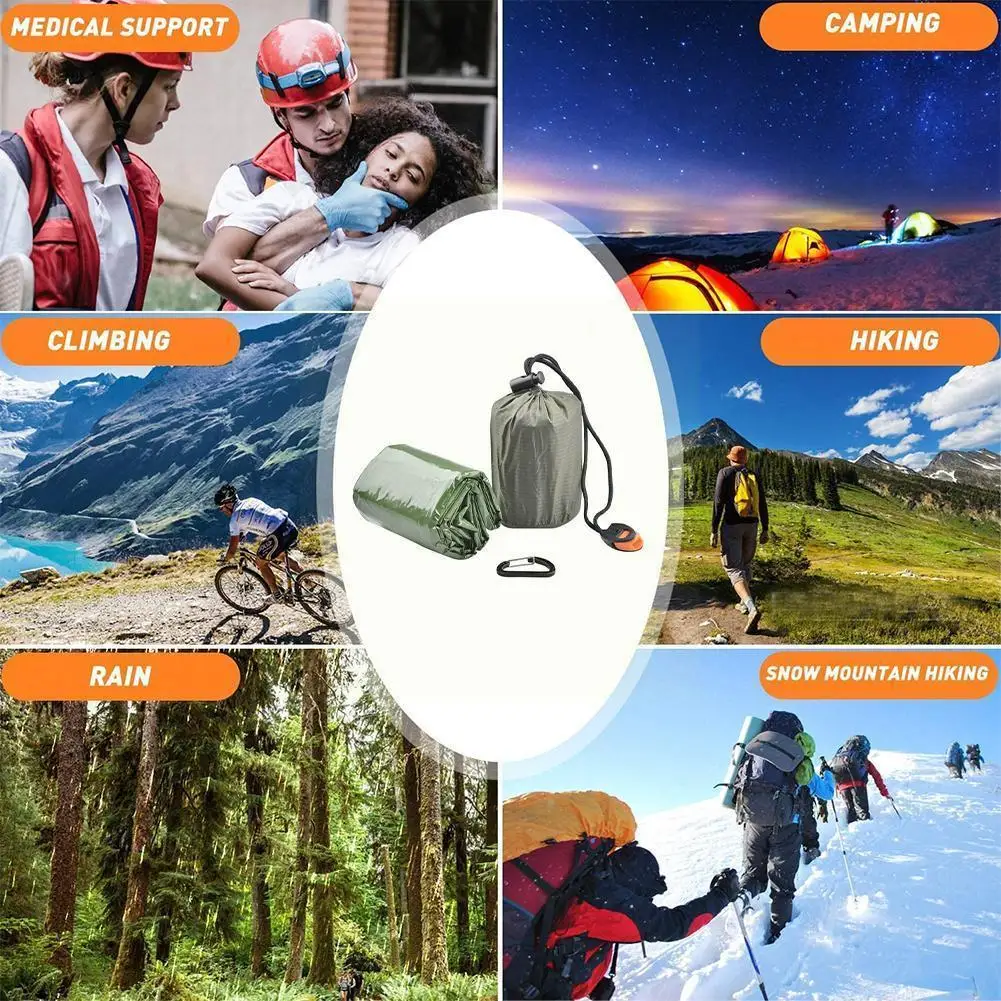 

Outdoor Bivy Emergency Sleeping Bag Camping Survival Windproof Waterproof Gear Emergency Blanket Mylar Compact Thermal R7r1