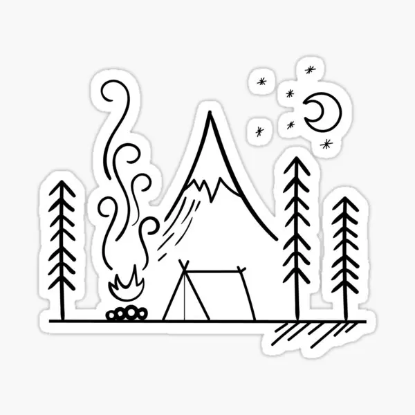 

Camping Scene Outdoors 5PCS Stickers for Decor Home Stickers Cute Wall Decorations Cartoon Kid Funny Living Room Print