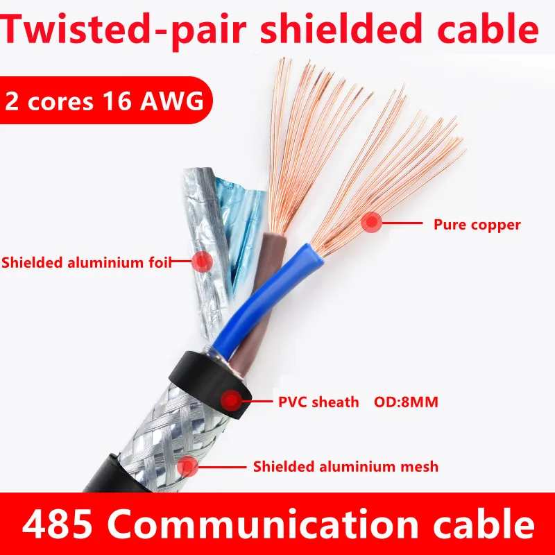 2-жильный кабель для связи 20AWG 22AWG 18AWG 24AWG 16AWG 17AWG 5 метров 485 кабель для сигнала связи RVSP из чистой меди