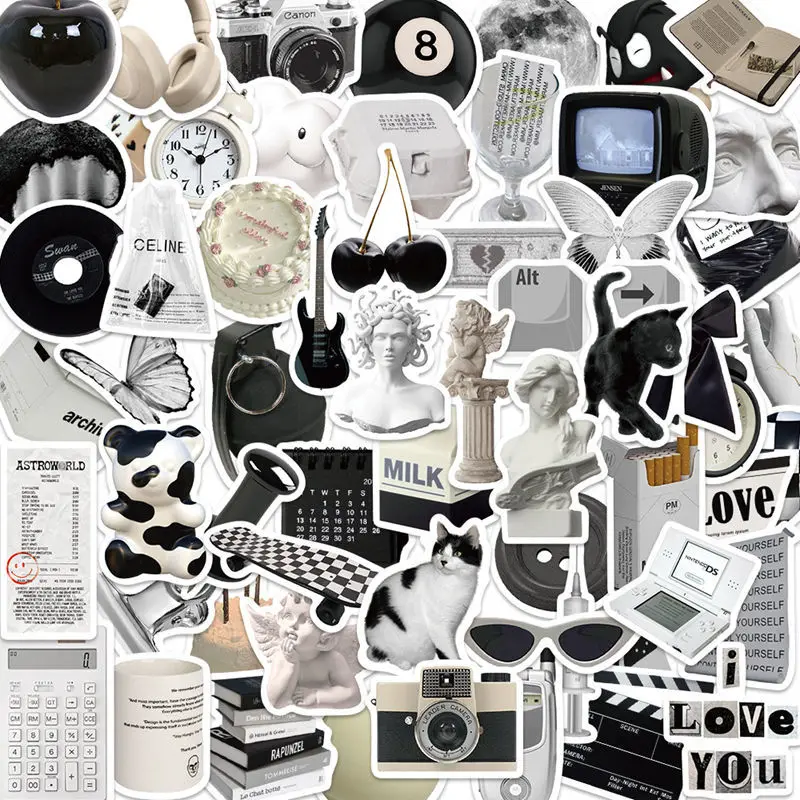 

10/50/100PCS art stickers ins simple black white niche advanced mobile phone waterproof hand account material art stickers