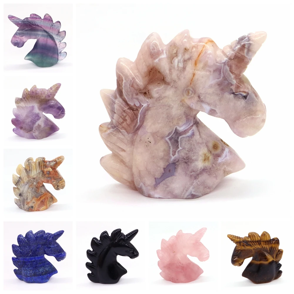 

2" Unicorn Statue Natural Stone Reiki Healing Crystal Animals Figurine Gemstone Spiritual Omament Home Decoration Christmas Gift