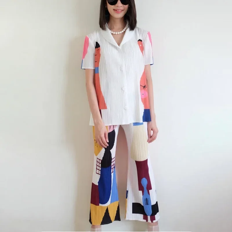 2023 плиссированный летний комплект Miyake модный кардиган с иностранным мультяшным